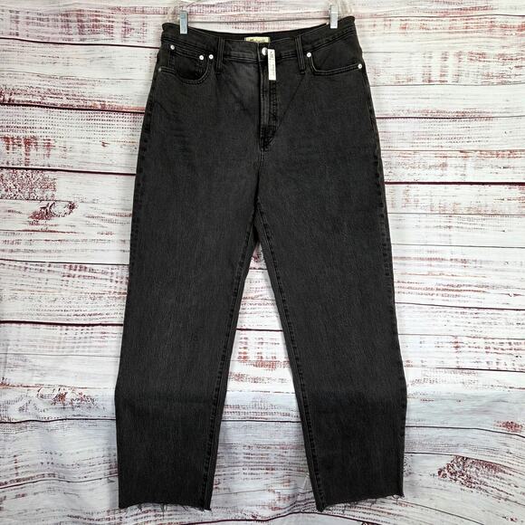 Madewell The Perfect Vintage Straight Jean 32T Black Denim Frayed Hem Grunge NWT - Picture 1 of 15